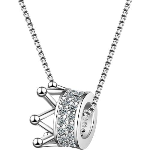 Simple Cubic Zirconia 925 Sterling Silver Crown Necklace Two Colors Queen Wind Cavicle Chain For Women Statement Jewelry