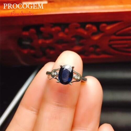 PROCOGEM Natural Sapphire Rings for women Anniversary gifts 6x8mm 1.55Ct Genuine blue gems New fine Jewelry S925 silver #632