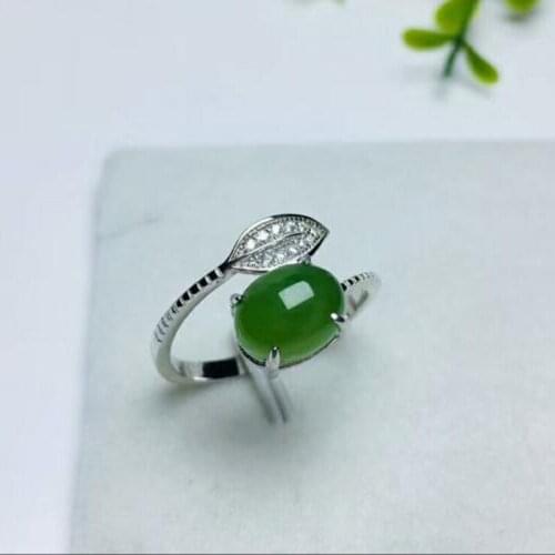 Womens Jewellery S925 Silver Ring with Green Jasper Mosaic Fashion Women Jade