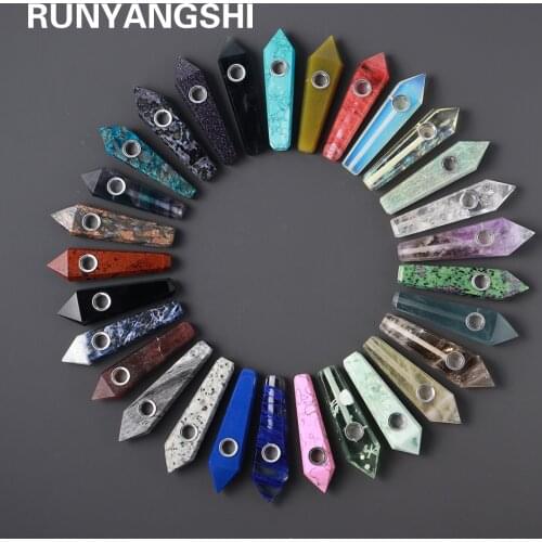 1PC Natural crystal pipe Crystal Point Wand Healing gem Rose quartz Treatment Gem With Metal Filter with gift box