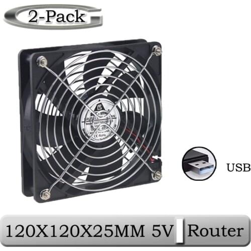 2pcs Gdstime DC 12cm 120X120X25mm 5V USB TV Box Wireless Router Power Silent Cooler Fan 120mm USB Screws and Grill Cooling Fan