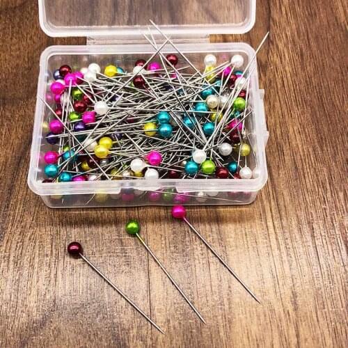 200 Pcs garment Sewing Pin Dressmaking Pins Round Pearl Head Fixed Corsage Wedding Accessories Tools Hand Sewing tool With Box
