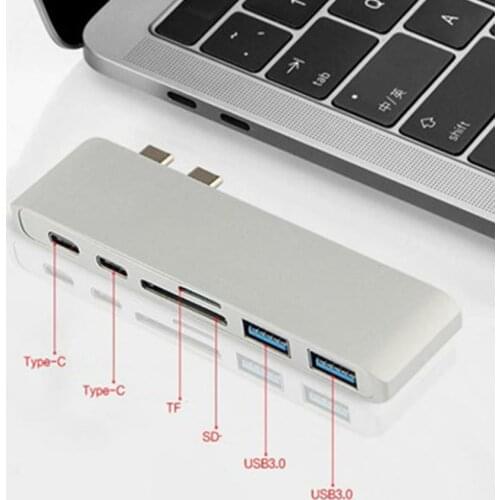 6IN1 Double Type USB C to HUB TF SD USB 3.0Multiport Adapter Converter Aluminum