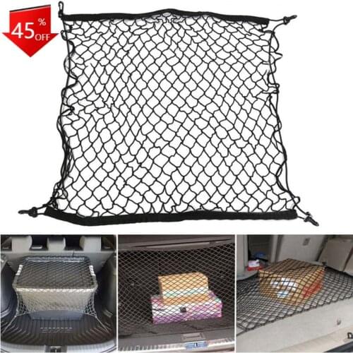 70 X 70cm Universal Car Trunk Net Luggage Storage Cargo Organizer Nylon Stretchable Elastic Mesh Net with 4 Plastic Hooks