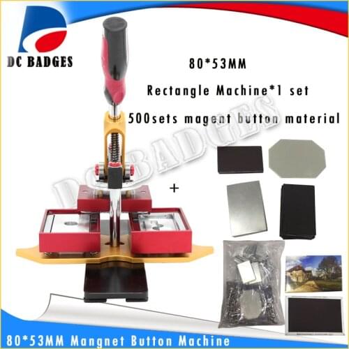 Free Shipping 80*53mm Rectangle magnetic button badge Press Making Machine including mold with 500sets magnet button material