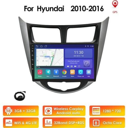 Android 10 Car Radio GPS Player for Hyundai Solaris Accent Verna 2011 2012 2013 2014 2015 2016 Navigation Car Multimedia Video