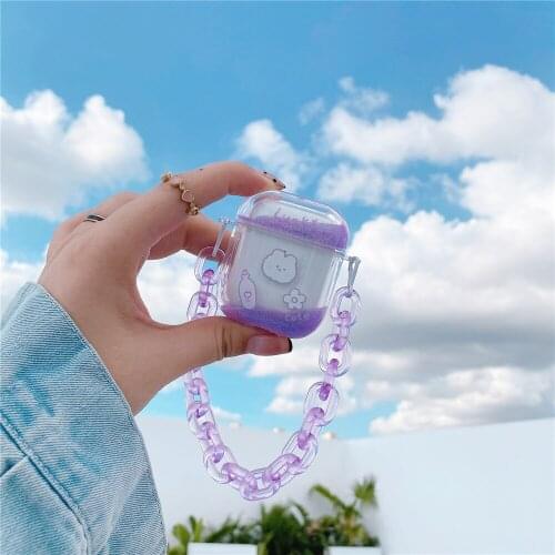 Glitter Liquid Dynamic Quicksand PC Hard headset case for Apple airpods pro 2 1 bracelet cases Cute bear Earphone box cover capa