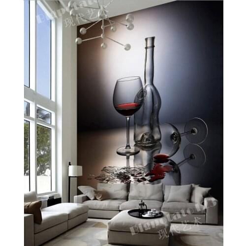 Custom 3D large murals,red wine goblet glass photography , living room sofa TV wall bedroom background wall paper
