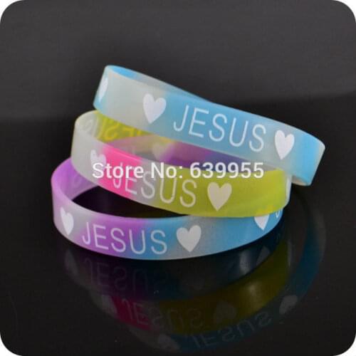 10x Heart JESUS glow in dark silicone Bracelet wristband Fashion Catholic Christian Religious Jewelry
