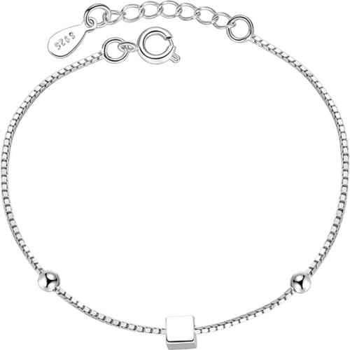XIYANIKE 925 Sterling Silver Square And Star Beads Box Shape Chain Bracelets Simple Sweet Fashion For Women Girl Friend Gift