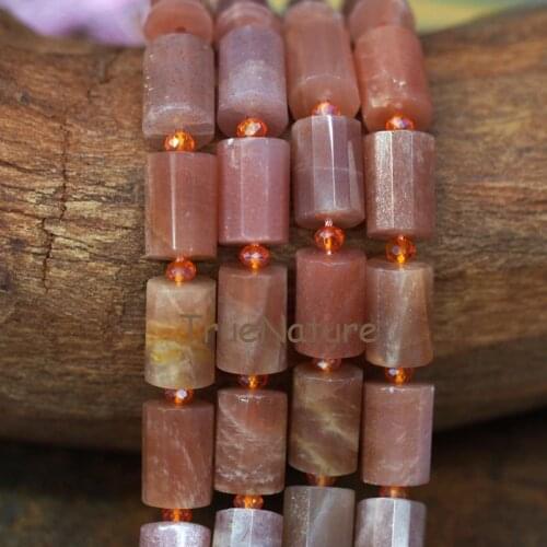 Natural Sunstone Drilled Beads Jewelry Long Thin Faceted Tube Sunstone Loose Beads Strands For Necklace In 10*14 mm BE6375