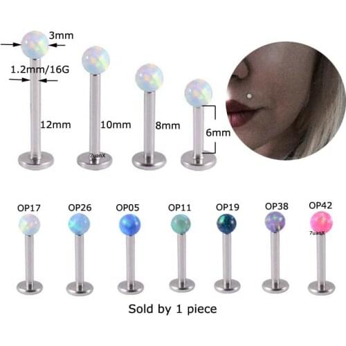 1 Piece Flat Head Labret Lip Stud Helix Rook Pinna Earrings Piercing 16Gauge Stainless Steel with Opal Internally Thread