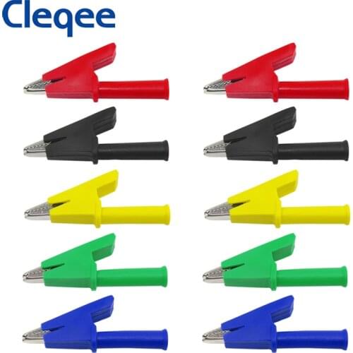 Cleqee P2002 10PCS 5 Color 1000V 20A Crocodile Alligator Clips Safety Test folders For 4mm Banana Plugs
