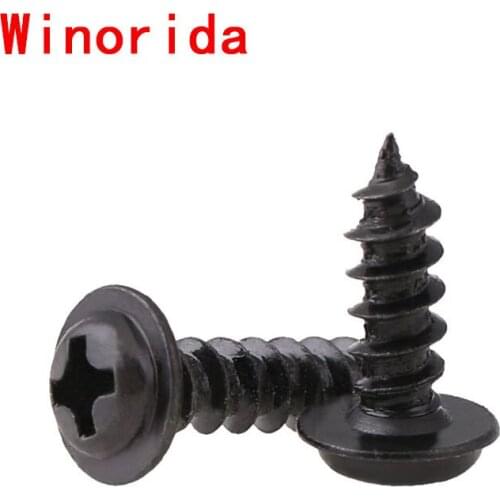 GuHua Black Philips Pan Head with Pad Tapping Screw PWA Cross Round Head with Gasket Self Tapping Mini Screw M2.3M2.6M3M4 500pcs