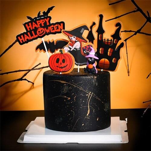 Diy Cupcake Insert Sign Halloween Cake Toppers Castle Ghost Witch Vampire Pumpkin Flags Kids Party Baking Cake Decorating Tools