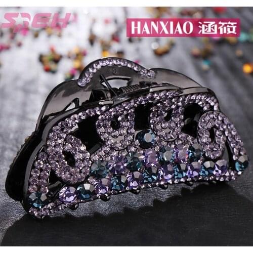 Korean hair clip female large double tooth plate hair accessories rhinestone simple grip clip Czech drill headdress bath