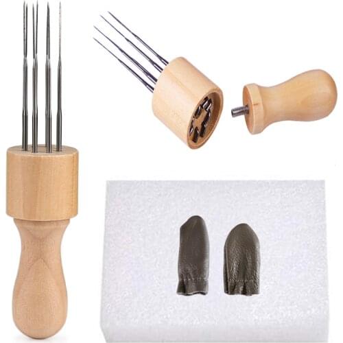 LMDZ DIY Wool Felting Eight Needles Tool Craft Needle Felting Stitch Punch Tool with Solid Wood Handle With Finger Cots Foam Mat