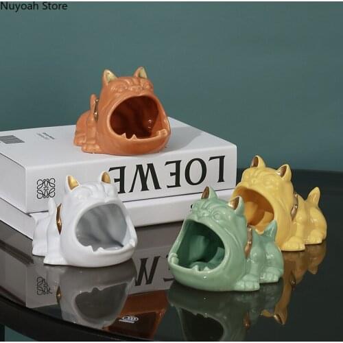 Creative Bulldog Ashtray Household Ceramic Ashtray Living Room Anti-fly Ash Cigar Ashtray Storage Box Decoration Accessories