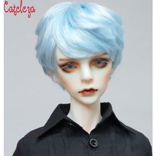 Cataleya BJD SD DD Boy Doll Girl Doll Wig Imitation mohair Oblique bangs short hair light blue Calm color 1/3 1/4 1/6 doll wig