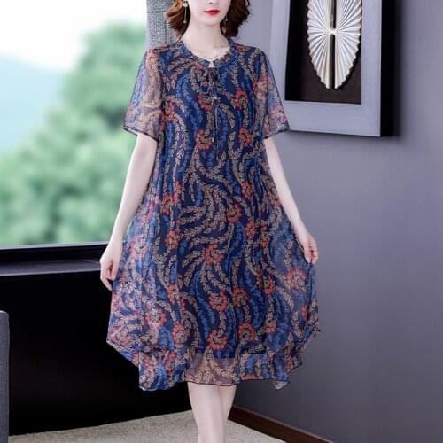 Summer Boho Print Mulberry Silk Beach Midi Sundress Women Casual Loose 4XL Plus Size Chiffon Dress 2021 Bodycon Party Vestidos