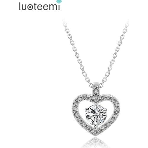 LUOTEEMI Fashion Jewelry Cubic Zirconia Heart Pendant Necklace Free Shipping Women Love Gift Jewelry
