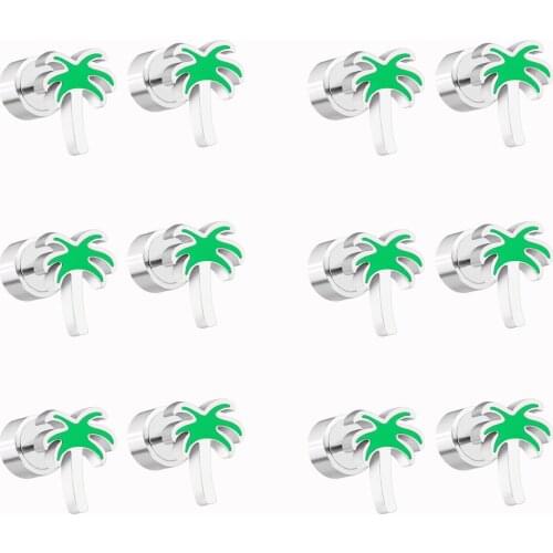 LUXUKISSKIDS 12Pairs/Lot 2021 Hot Summer Coconut Palm Shape Trendy Plus-Back Stud Earrings For Girls Baby Jewellry Parts aretes