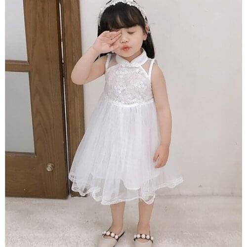 Fashion influx girls dress summer new fashion hipsters pure white children mesh princess wind dress