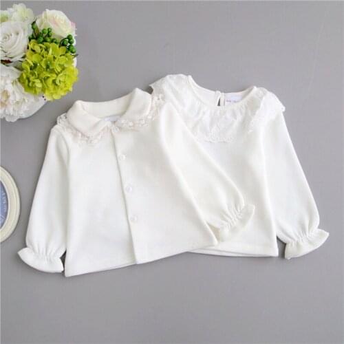 New Arrival 2019 Spring Baby Girl Pater Pan Collar T Shirt Toddler Infant Newborns Cotton Top Tees Kids Girls Cardigan Coats Top