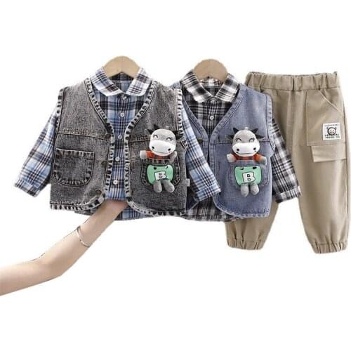 New Spring Autumn Baby Boys Clothes Suit Children Girls Fashion Vest Shirt Pants 3Pcs/Set Toddler Casual Costume Kids Tracksuits