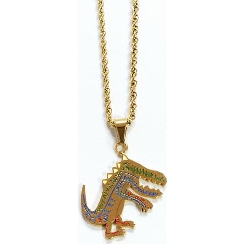 RIR Dinosaur Necklace Golden Doodle Little Monster Cartoon Dinosaur Pendant Dinosaur Souvenir Rap Jewelry