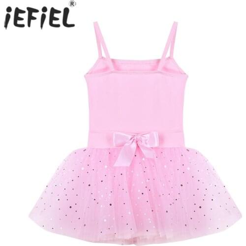 Pink Formal Ballet Dresses for Kids Girls Tutu Dress Bow Glitter Tulle Dancing Leotard Dress for Childrens Stage Performance