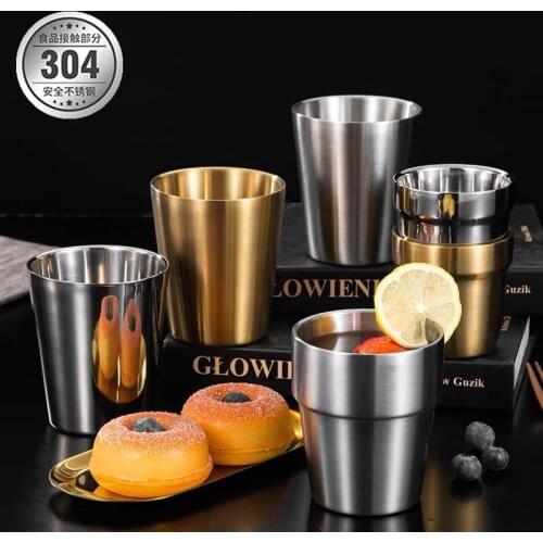 175ml Stainless Steel Double Layer Beer Mug Drinks Cup Household Restaurant Bar Water Tea Milk Coffee Cups Kitchen Drinkware