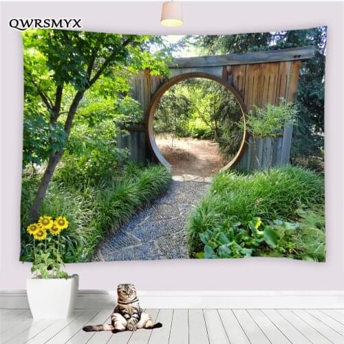 Garden Arch Green Forest Scenery Tapestry Wall Hanging Balcony Home Living Room Bedroom Dorm Decor Background Wall Tapestries