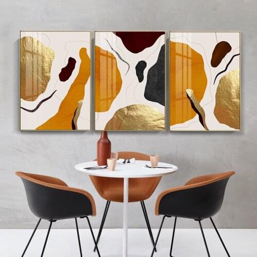 Nordic Gold Foil Canvas Painting Abstract Orange Color Block Print Posters for Living Room Aisle Wall Art Pictures Home Decor