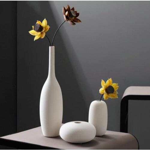 Modern White Ceramic Vase+Dried Flower Arrangement Home Livingroom Desktop Furnishings Decoration Coffee Table Ornaments Crafts