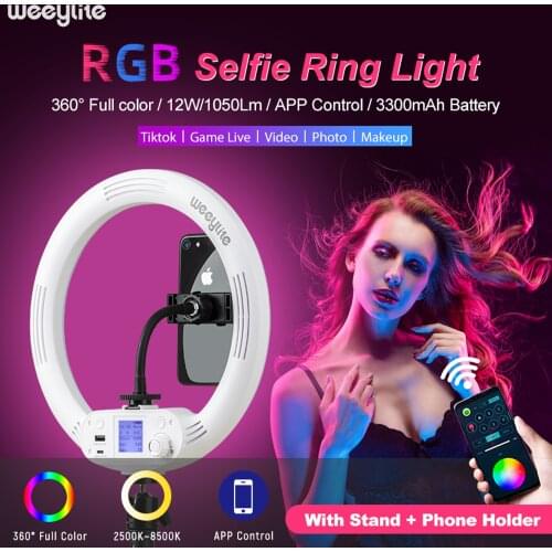 Weeylite WE9 8 inch Ring Light Selfie Light RGB LED Ring Light APP Control With Tripod Stand Battery for TikTok Youtube Makeup
