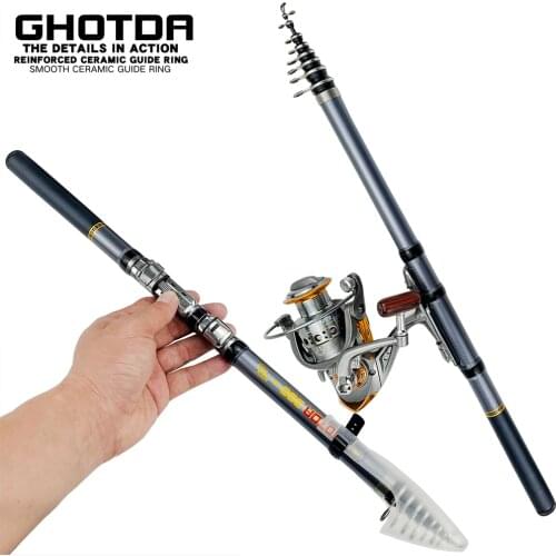 1.8m 2.1m 2.4m 2.7m 3.0m Carbon Fiber Telescopic Fishing Rod Portable Spinning Rod and Spinning Reels Multifunction set