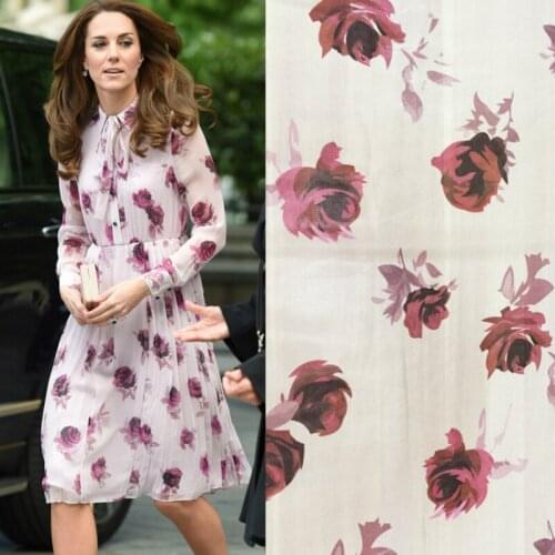 Rose printed polyester georgette fabric cloth 145 cm width princess ladies shirt dress clothing fabric alibaba express