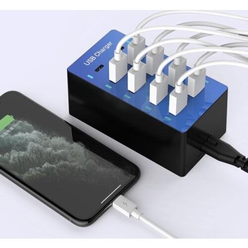 USB Charger 40W 10 Ports USB 10A Smart Adaptive Desktop Charging Station with Holder 5V 2.4A for Samsung Xiaomi iPad