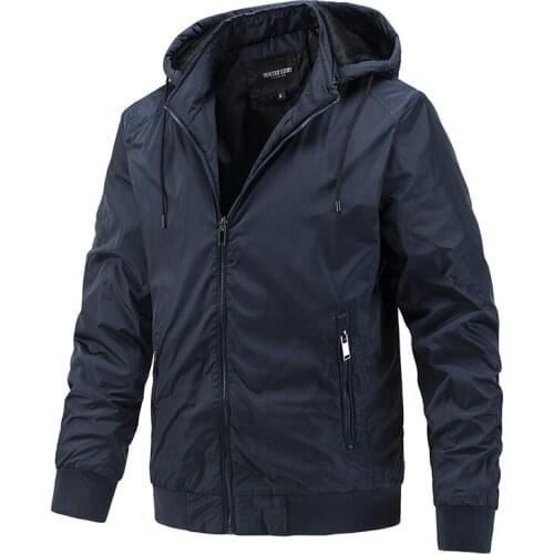 Mens Windbreaker Jacket Spring and Autumn Men Outdoor Military Jacket Solid Color Hooded Hoodie Jacket Men Polyester Coat 2021