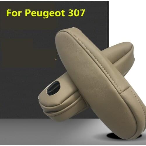 1Pair 8MM Foam & Mirco Fibre Protective Decorated Beige /Black Leather Center Armrest Cover For Peugeot 307 Citroen Quatre AB179