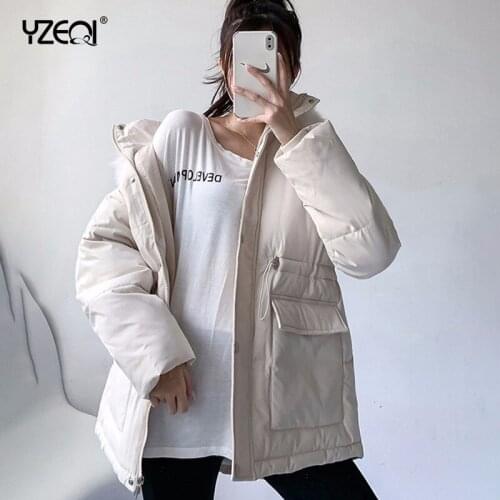 Yzeqi Fashion Cotton Padded Jacket Women Winter Hooded Fur Parkas Warm Down Jacket Woman Coat Thicken Women Casual Puffer Jacket