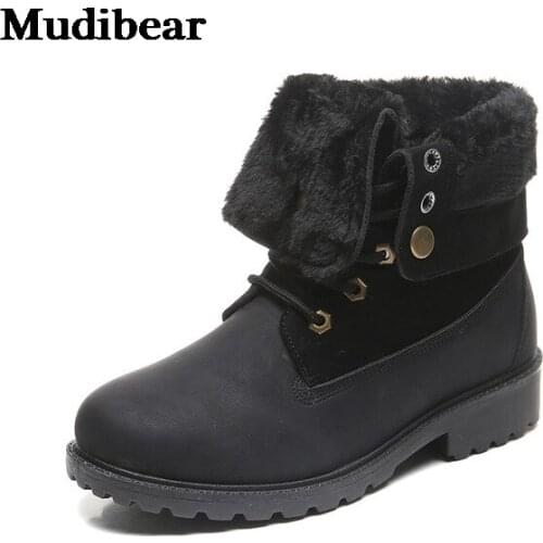 Mudibear Women Boots New Winter Boots Keep Warm Snow Boots With Heels Ankle Botas Mujer Plus Size 42 Leather Winter Shoes Female