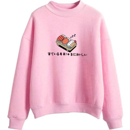 Womens Womens Winter Hoodies Candy Color Cartoon Kawaii Sushi Japanese Print Sweatshirt Thicken Fleece Harajuku Pullover Loose 8