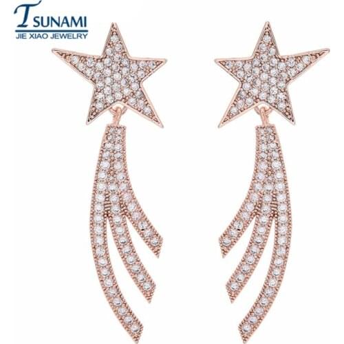 Stars Metal Tassel Shaped Stud Earrings Luxury micro pave cubic zirconia swing zircon earrings fashion Earrings ER019