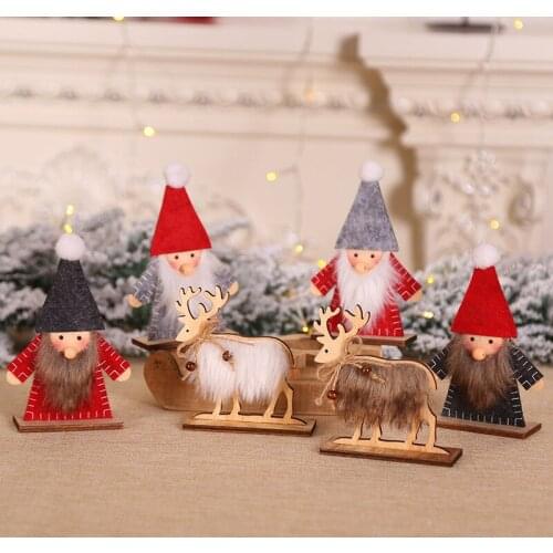 1pc Wooden Cartoon Christmas Santa Deer Girl Doll Toy Decoration Home Xmas New Year Table Decor Christmas Tree Pendants Ornament
