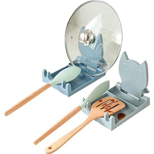 2 Pack Multifunction Kitchen Utensil Rest,Cute Cat Upgrade Foldable Spatula Rack,Spoon Holder,Cover Lid Holder for Stove