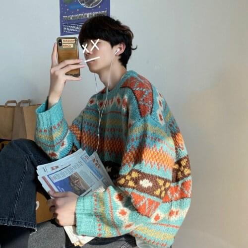 2020 New Sweater Men Winter Clothes Thicker Korean Warm Streetwear Mens Sweaters and Pullovers Harajuku Printed