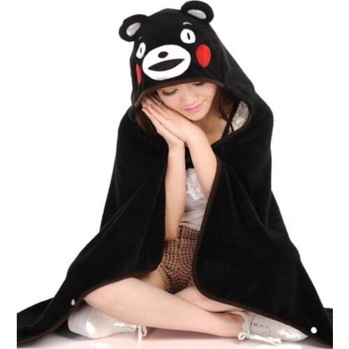 2021 New Cosplay Cartoon Kumamon Black Bear Soft Hooded Cloak Air Condition Blanket Plush Toy Girls Birthday Valentine Gift