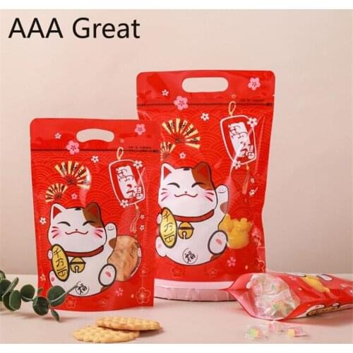 50Pcs/Lot Portable Food Ziplock Bag Nougat Biscuits Snowflake Candy Handle Bags Stand Up Packaging Zip Lock Pouches Storage Gift